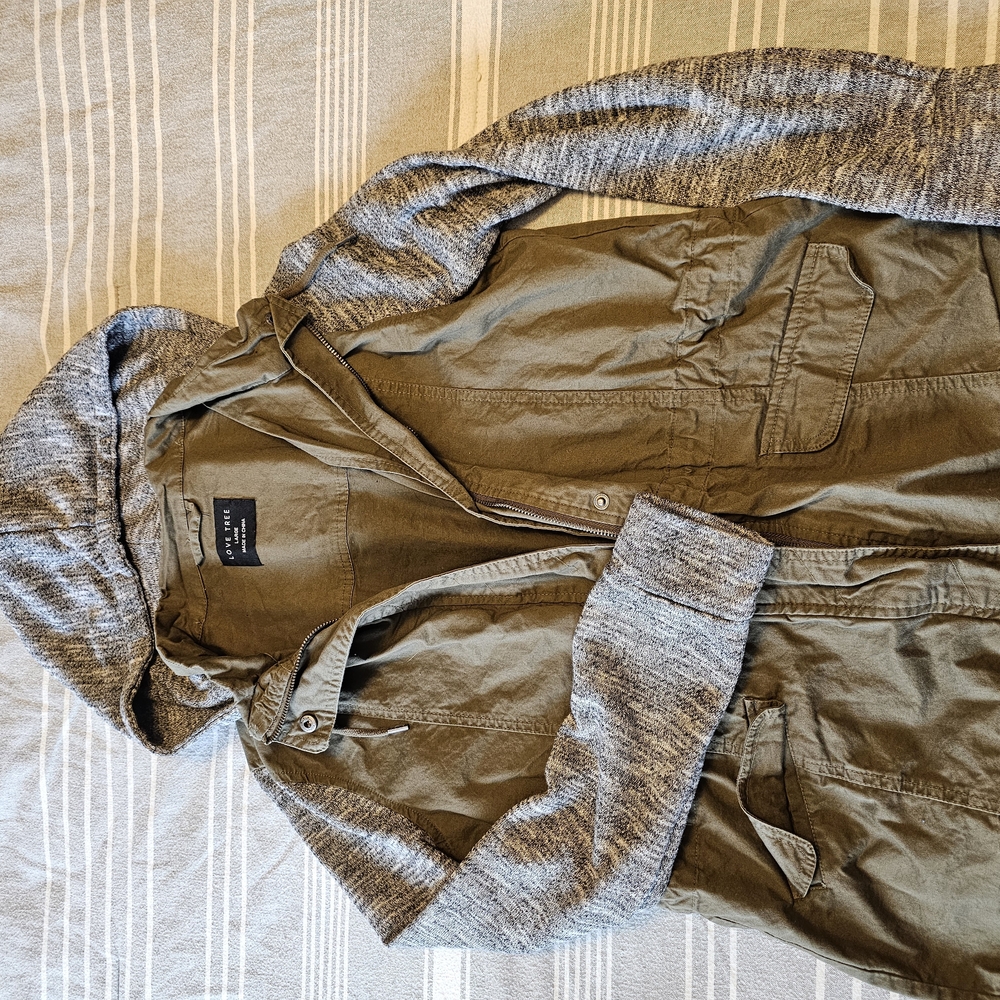 Love Tree Green Utility Jacket with Fur Trim Hood